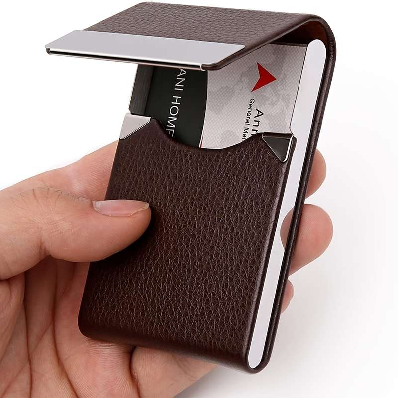 1pc Business Card Holder Faux Leather Business Card Case Pocket Card Holders for Men Or Women Met