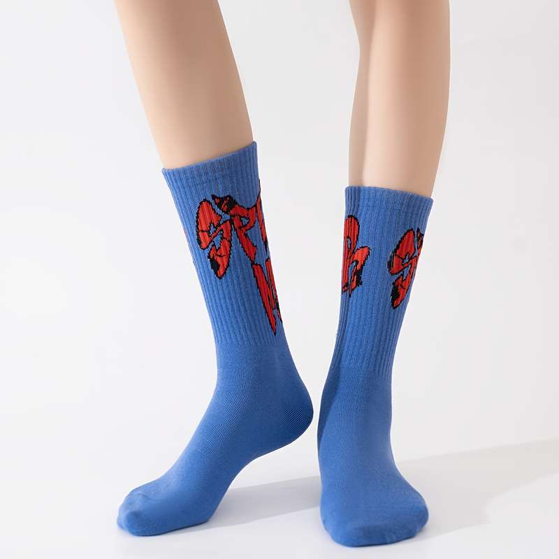 1 Pair Blue Mid Calf Men Socks One Size Socks