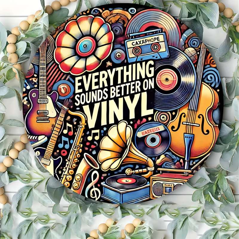 1pc  Vinyl Record Art Metal Sign 2D Music Festival Theme Round Decorative Plaque Easy to Hang