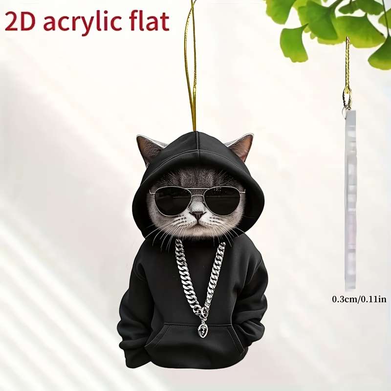 1pc 2D Flat  A Cute  Cartoon Black Cat Acrylic Pendant Perfect As a Gift Suitable for Rearview
