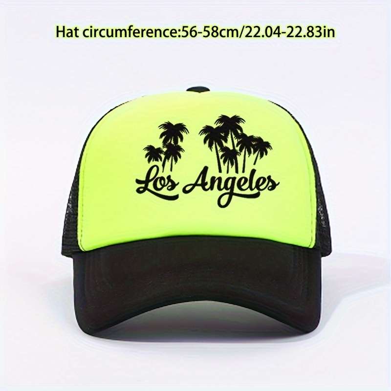 1pc Color Block Palm Trees Los Angeles Print Baseball Cap Y2K Trendy California LA Mesh Trucker Ha