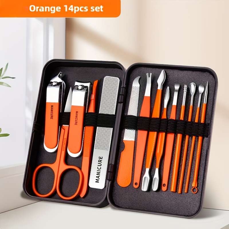 14pcs Stainless Steel Nail Care Set Featuring Modern Manicure And Pedicure Tools Including Con