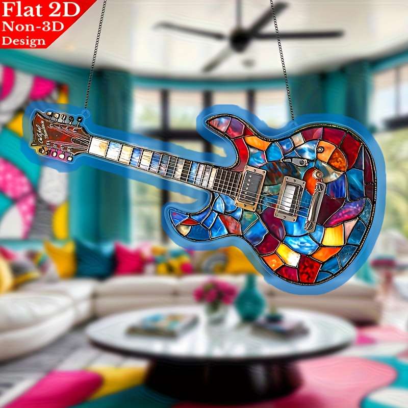 1pc 2D Flat One piece electric guitar-shaped acrylic sunlight catcher flat 2D hanging decoration