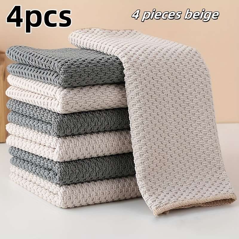 4pcs Ultra-Soft Microfiber Kitchen Towels High-Absorbency Double-Sided Waffle Texture Easy-