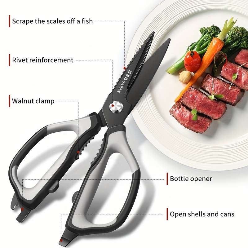 1pc Stainless Steel Kitchen Scissors Multi-Functional Food Shears with Non-Slip Soft Handle S