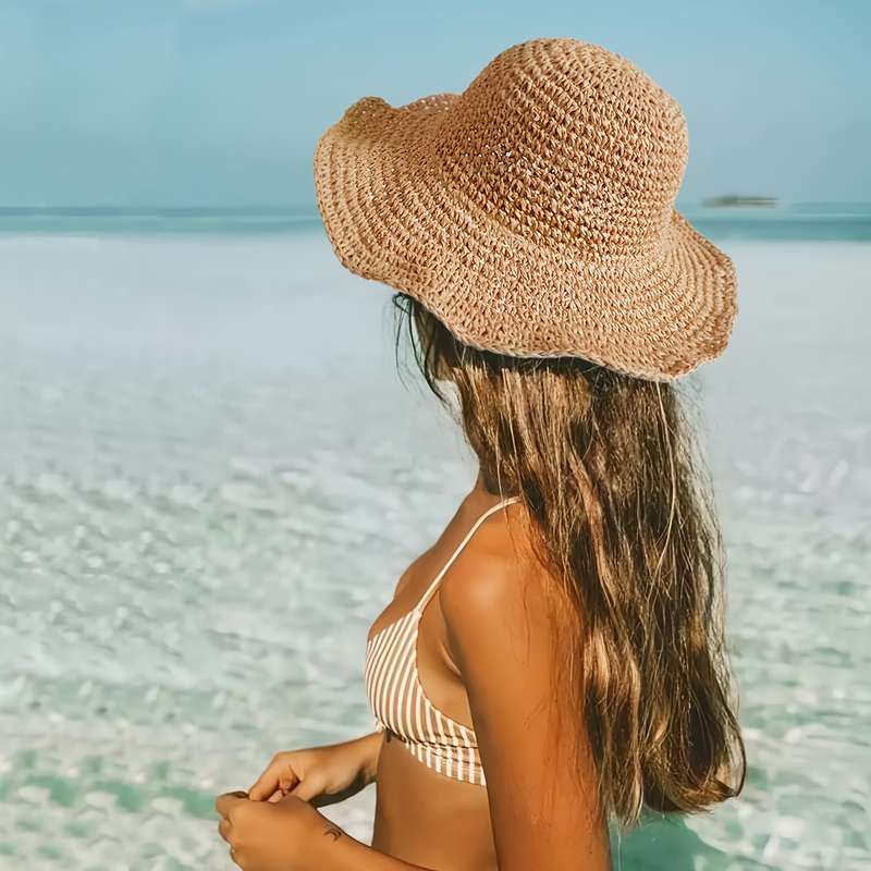 1pc Lightweight Wide Brim Straw Sun Hat for Outdoor Hiking Camping Fishing Breathable Non-Ela