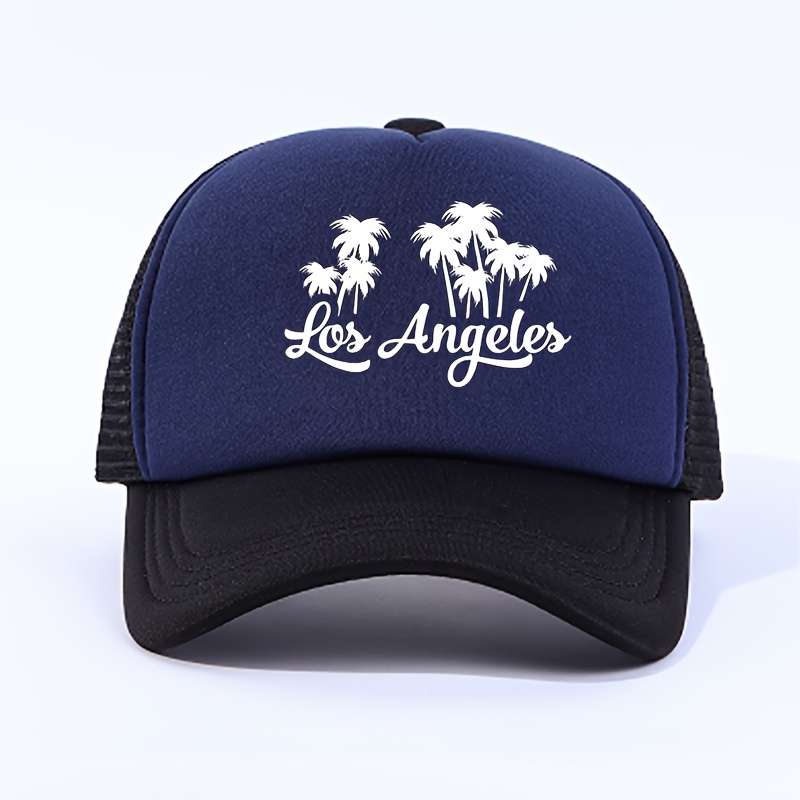 1pc Color Block Palm Trees Los Angeles Print Baseball Cap Y2K Trendy California LA Mesh Trucker Ha