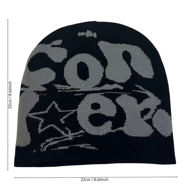 1pc Unisex Acrylic Knit Beanie Hat Stretch Fit Jacquard Letter Embroidery Warm Winter Headw