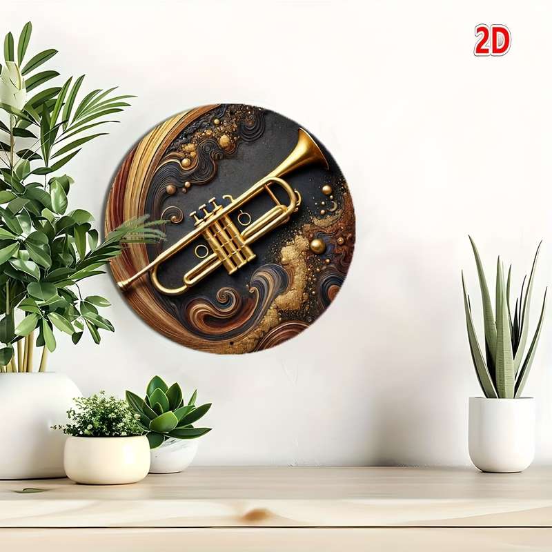 1pc Jazz Club-Inspired Aluminum Trumpet Wall Art Versatile Indoor Outdoor Decor for Home Garden