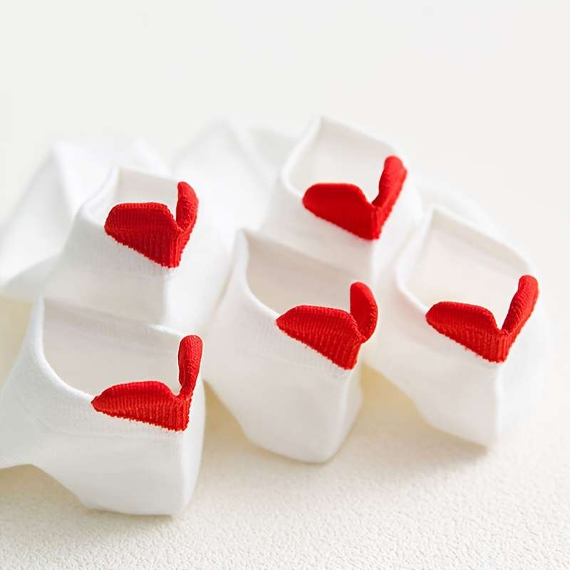 5 Pairs White Background Yellow Heart One Size High Elastic Socks