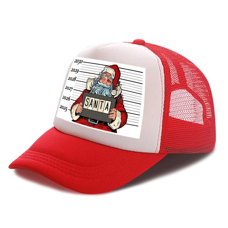 1pc Christmas Santa Print Trucker Cap for Men 100% Polyester Funky Style Woven with Hand Wash