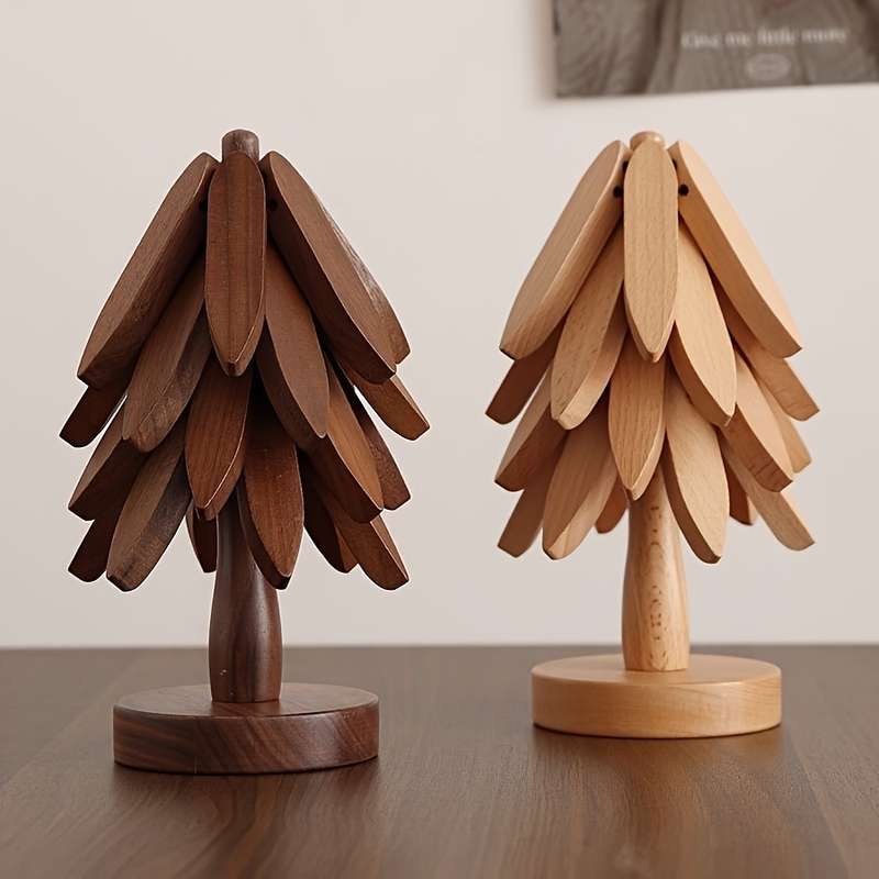 4pcs Heat Resistant Table Mats Wooden Walnut Coasters Creative Tree Shaped Insulation Set Kit