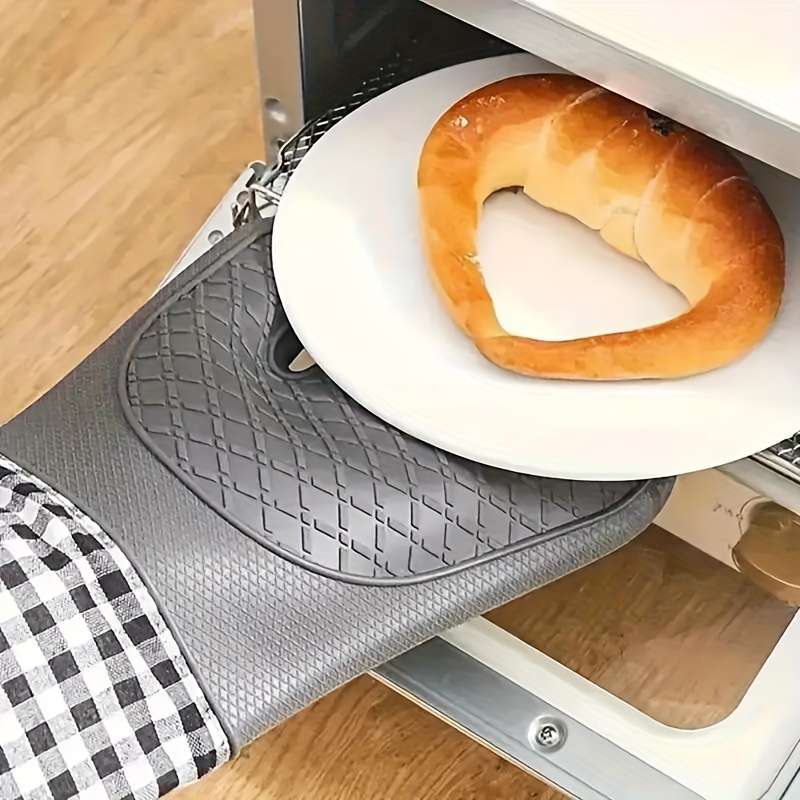 2pcs Non-Slip Silicone Kitchen Mitts Hand Wash Only Outdoor Cooking Safety Gear Check Pattern