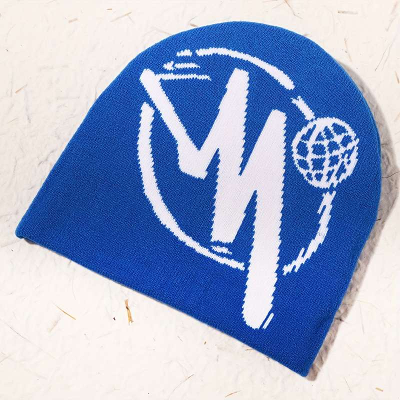1pc Festive Knit Beanie Hat with Bold 'M' Design Available in Multiple Colors for Men And Women