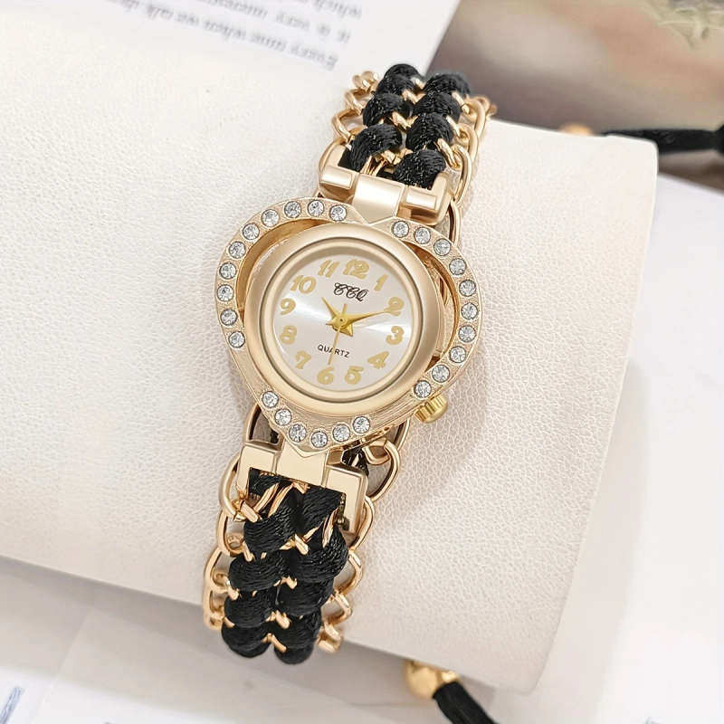 1pc Elegant Ladies' Quartz Wrist Watch with Rhinestone Embellishment Round Zinc Alloy Case and Braid