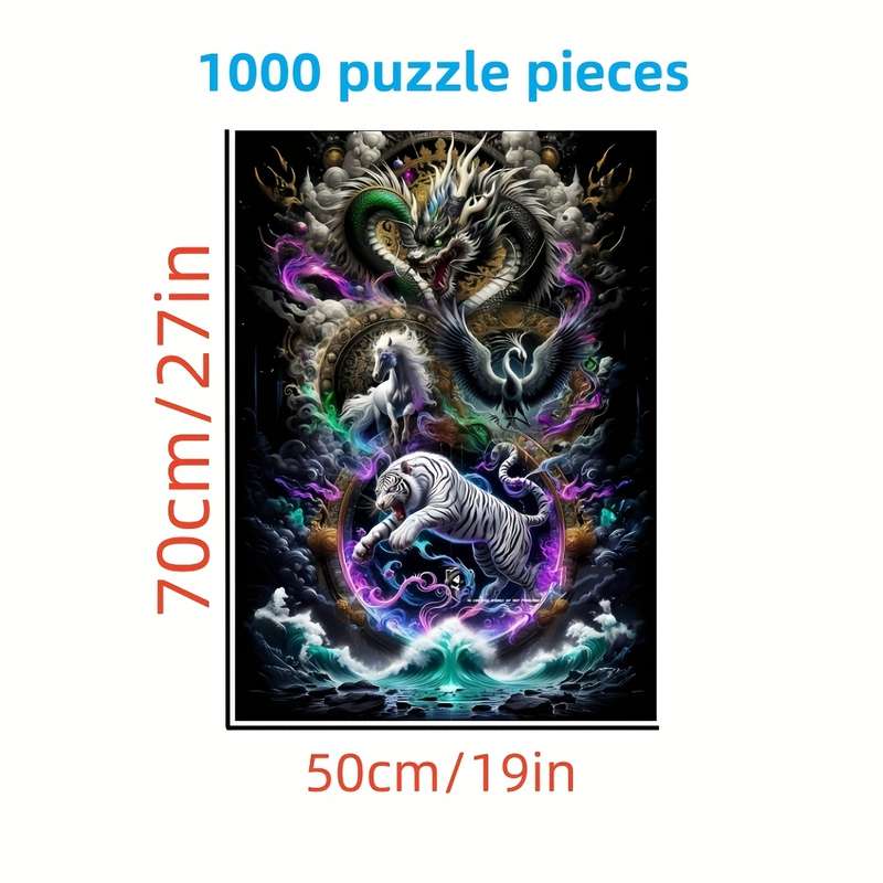 1000pcs Dragon Tiger Unicorn Puzzle Game Vibrant DIY Intelligence Challenge with