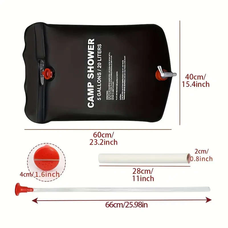 20L Portable Camping Shower Bag With Removable Hose On-off Switchable Shower Head Perfect