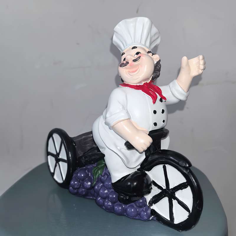 1pc Chef on Tricycle Wine Rack Resin Figurine with Red Hat White Apron Holds Wine Glasses