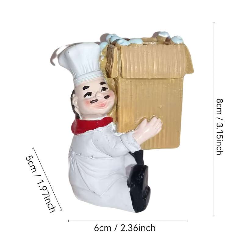 1pc Chef Figurine Kitchen Decor Resin Craft with Red White Striped Apron Black Pants Hat
