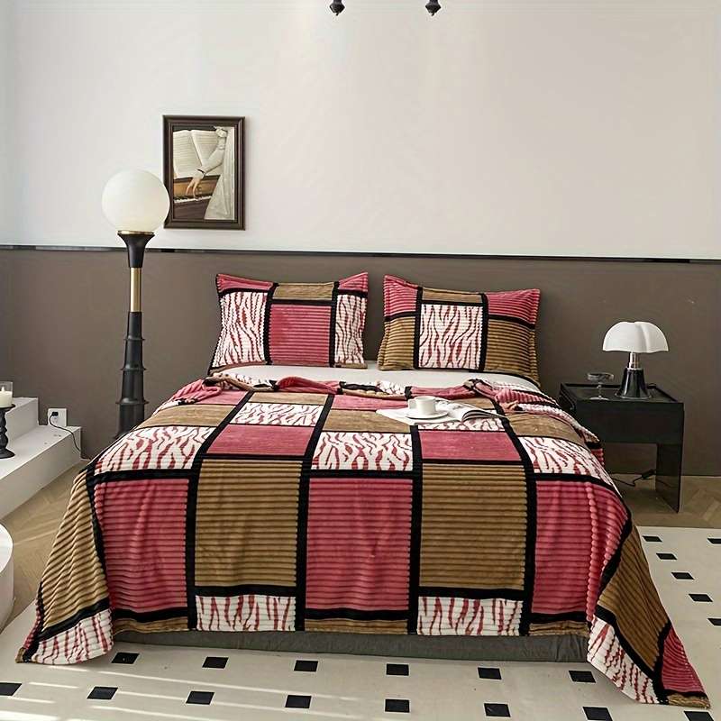 1ps Blanket Color Red Blue Square Grid size 200x230cm