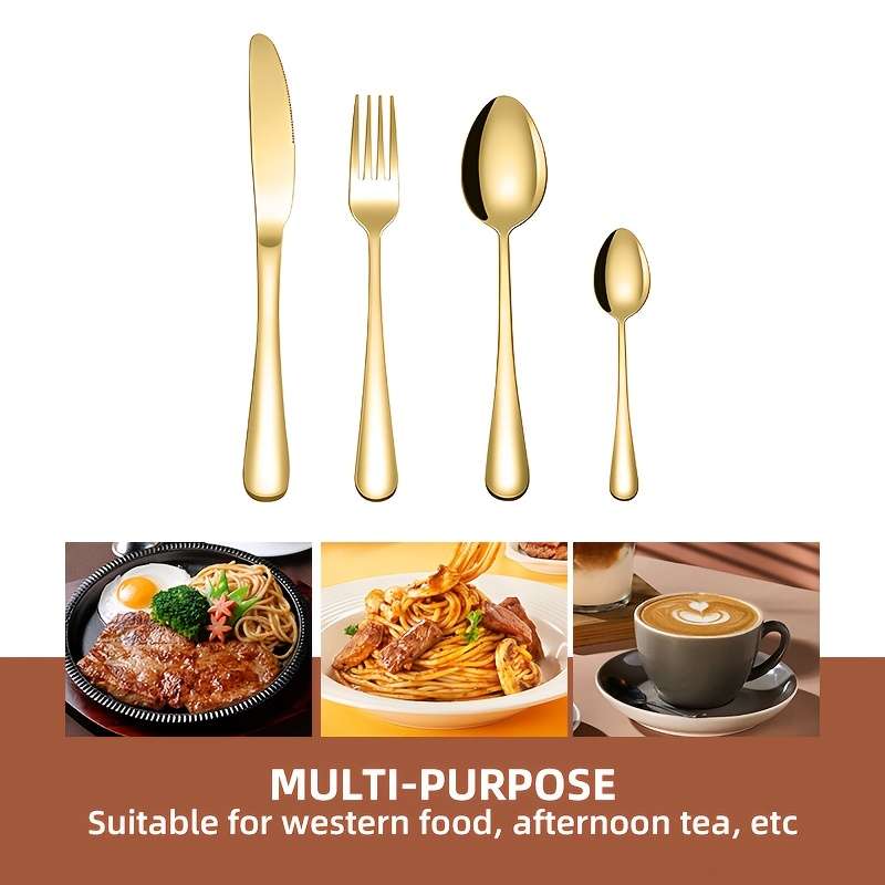 4pcs Golden Tableware Set Knife Fork Spoon Cutlery Set Elegant Golden Stainless Steel Cutlery