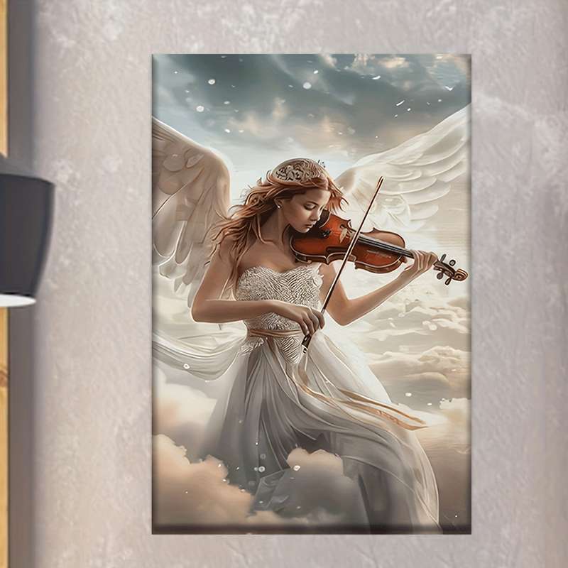 1pc  Canvas Painting--Unframed A Woman in a White Dress with a Violin Posters And Prints Liv