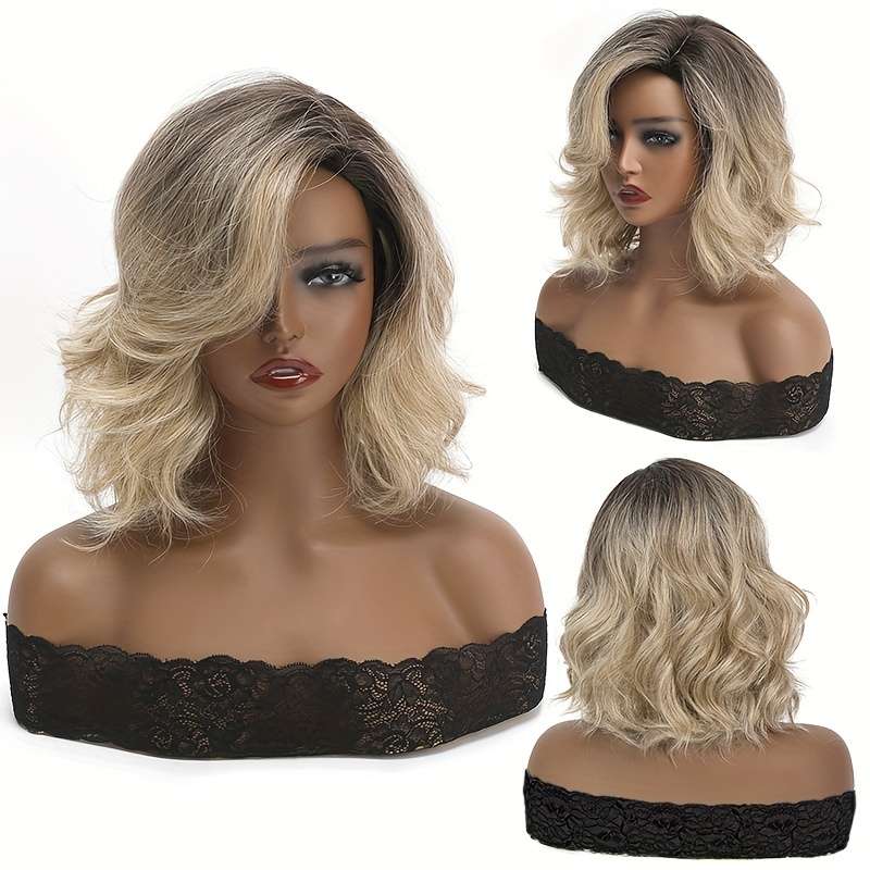 1Pc Brown With Golden Highlights 30.48cm Fashion Design Wig