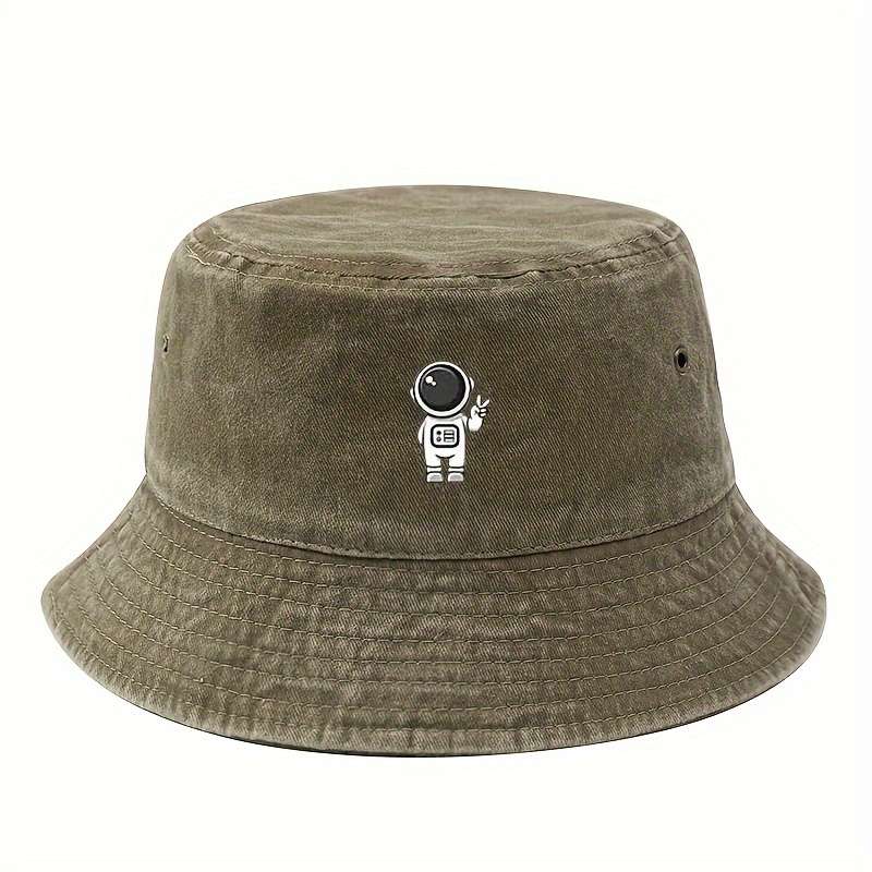 1pc MAKEFGE Men's Fashionable Astronaut Cartoon Bucket Hat Soft Top Sun Protection Casual Outdo