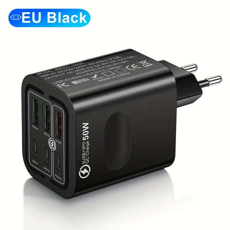 1pc USB C Charger Multiple USB C Charge Plug 50W 6 Port USB C Quick Charger for iPhone 15 14 13 12