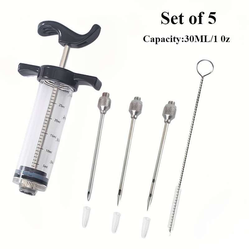 5pcs Meat Marinade Injector Set Quick Meat Marinating Tool Stainless Steel Needle Turkey Meat