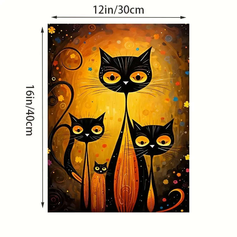1pc Black Cat Full Moon Canvas Art Print Frameless Modern Wall Decor for Living Room Bedroom Office