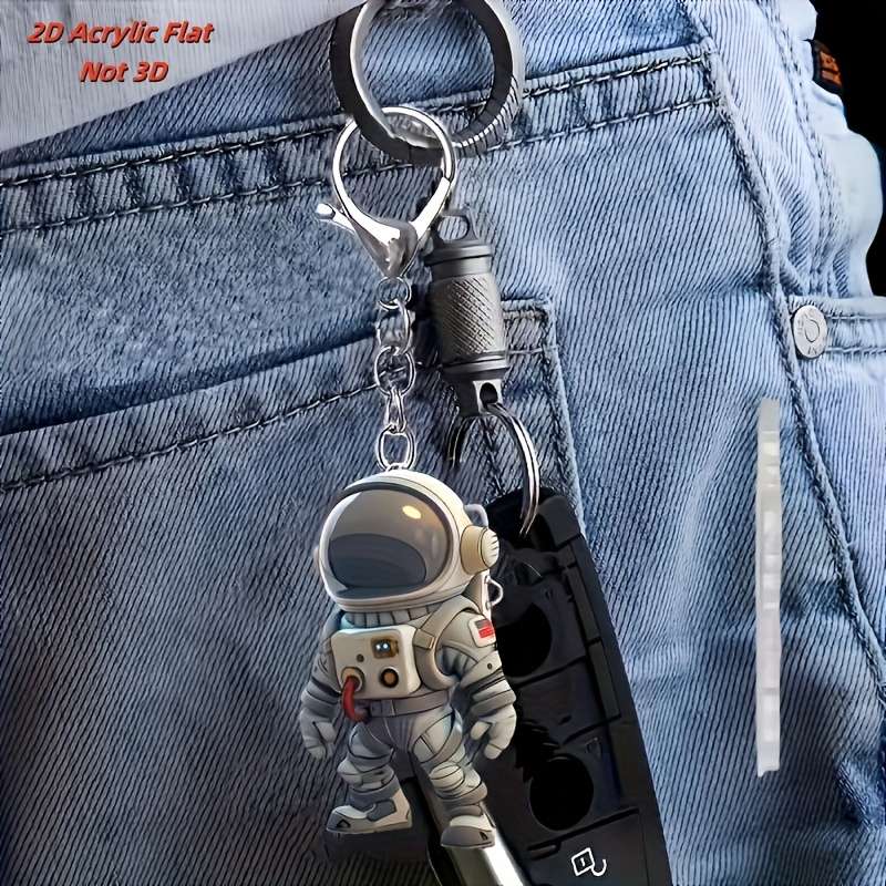 1pc 2D Flat  Astronaut Keychain Acrylic Space-Themed Charm with Metal Ring for Keys Bags Backpa