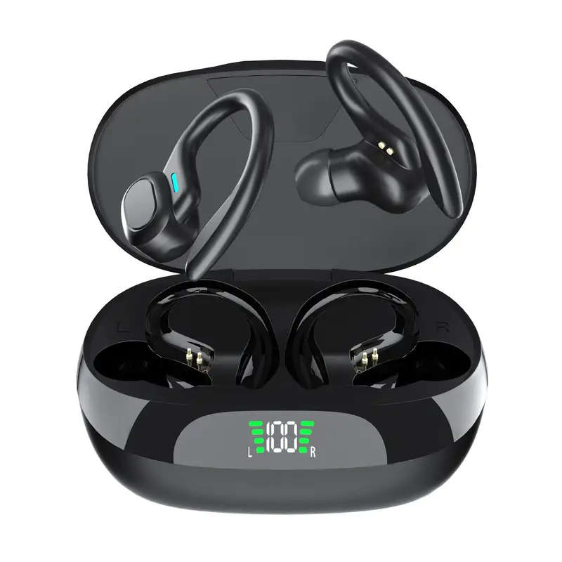 1 Pair Wireless Sports Earbuds with Mic Stereo Sound Comfortable Ear Hook Design USB Type-C Charging