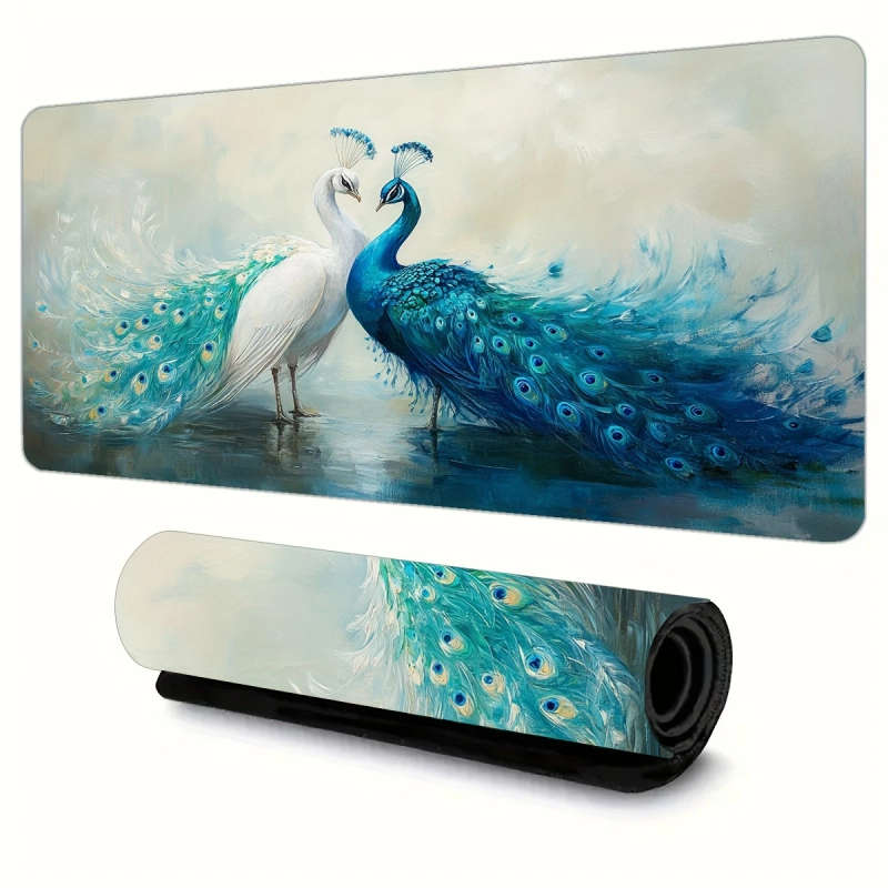 1pc 30x60cm Elegant Dual-Tone Peacock Mouse Pad Rubber Anti-Slip Washable