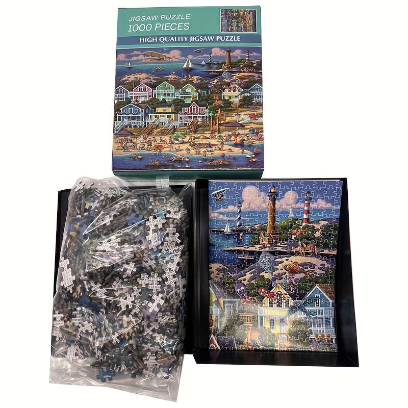1000pcs Happy Harbor Mini Puzzle Vintage Nautical Art with Hand-Painted Lighthouse