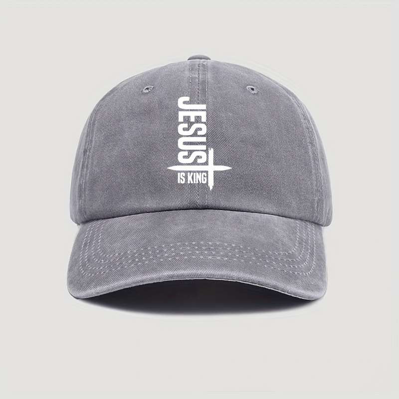 1pc Jesus Is King Print Unisex Baseball Cap 100% Cotton Washed Denim Adjustable Dad Hat with Lightw