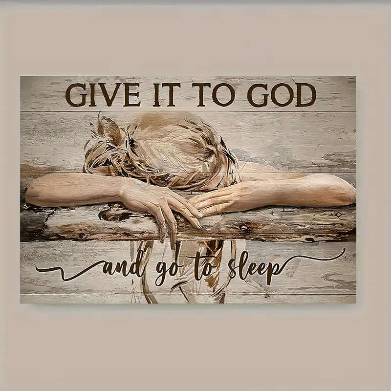 1pc Wooden Framed Canvas Painting Give It To God And Go To Sleep Canvas Wall Art Prints For Home Dec