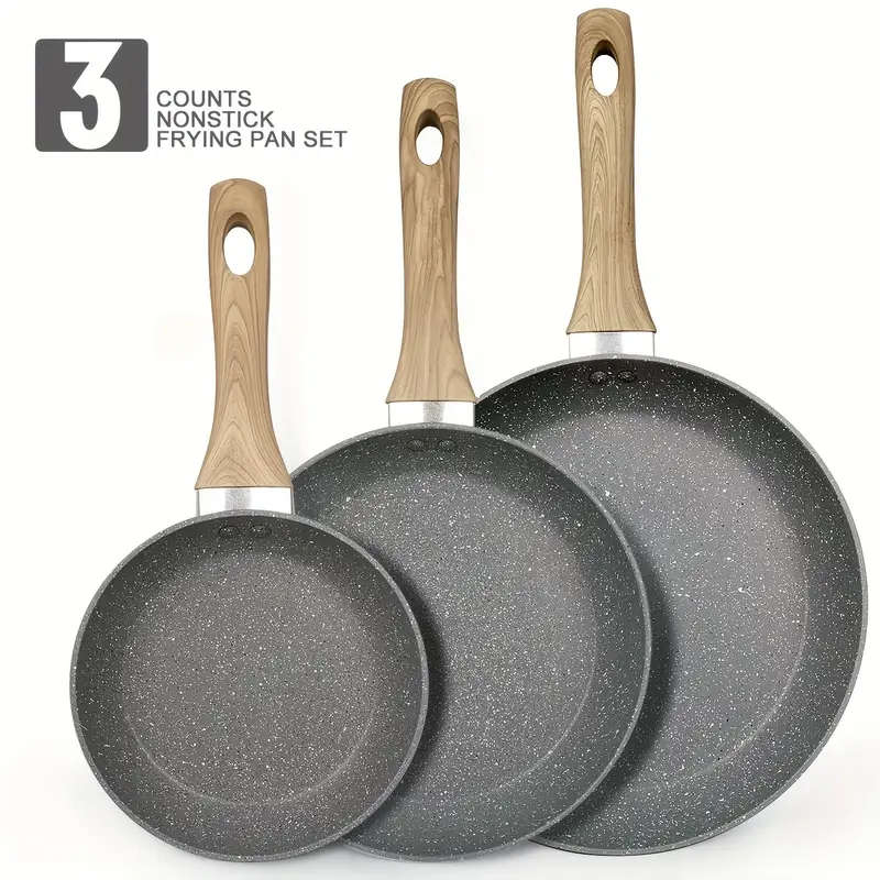 3pcs Non-Stick Pan Set Aluminum 17.78 cm - 24.13 cm - 27.94 cm Grey Foa And Pfas-Free for Kitchen Co