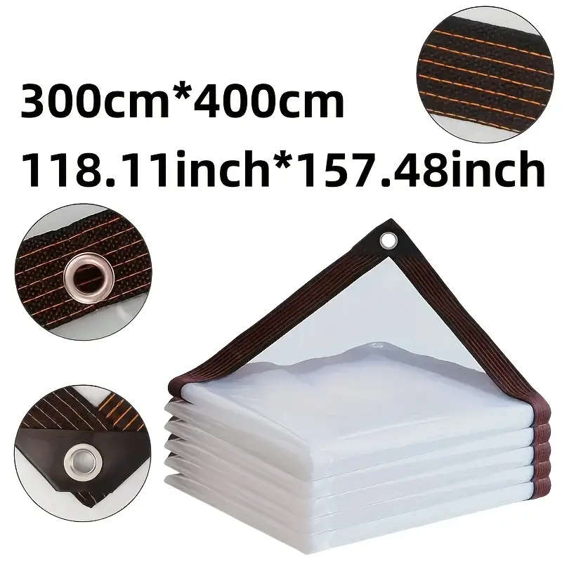 1pc Of Transparent Waterproof Tarpaulin Oilcloth Covering Film With Cable Ring Size 300x400cm