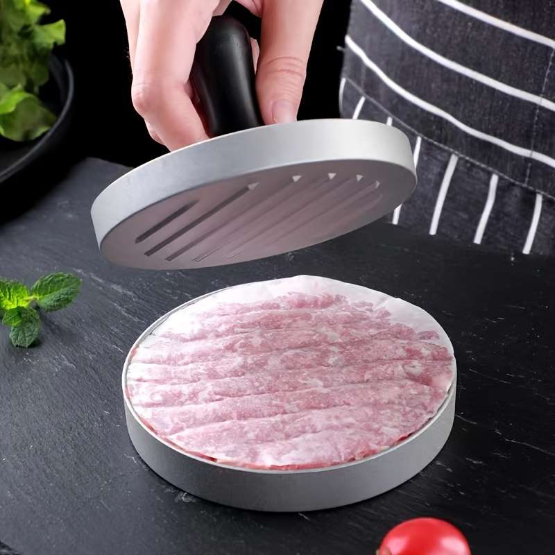1pc Non-Stick Manual Burger Press Durable Metal Meat Veggie Grill Mold with Ergonomic Handl