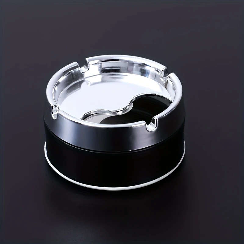 1pc Modern Stainless Steel Ashtray with Rotating Lid Smokeless Odorless Ideal for Home Office Desk