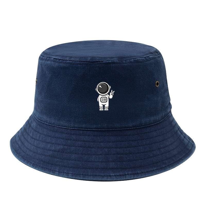 1pc MAKEFGE Men's Fashionable Astronaut Cartoon Bucket Hat Soft Top Sun Protection Casual Outdo
