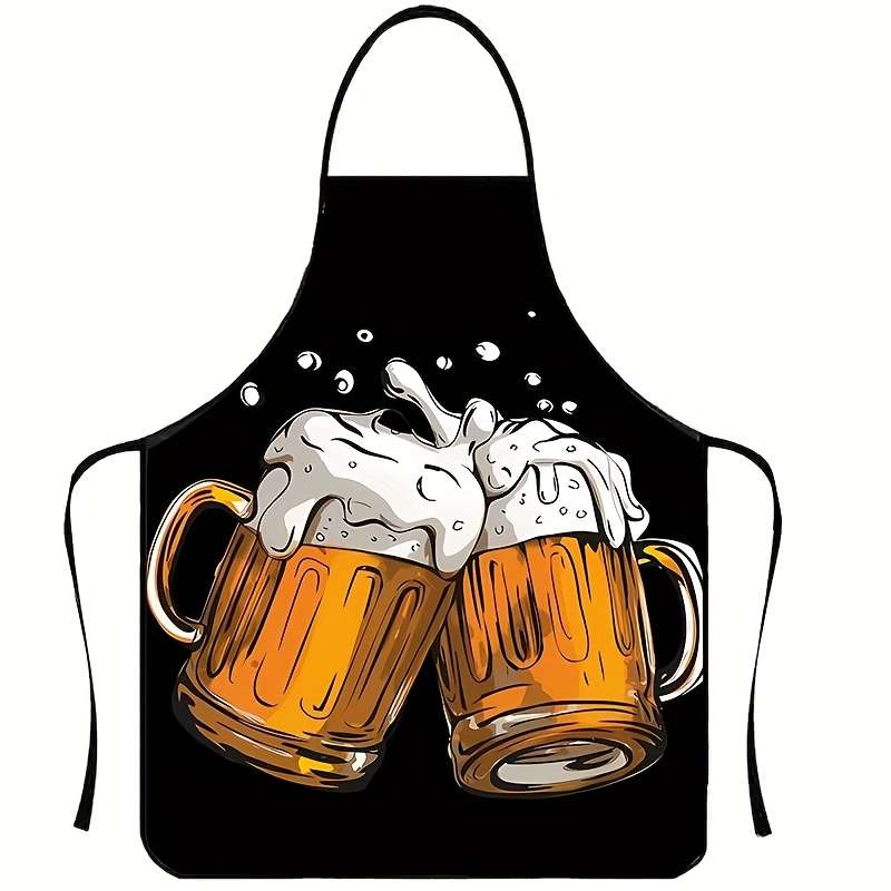 1pc Durable Polyester BBQ Apron Woven Grilling and Outdoor Cooking Apron with Beer and Pizza