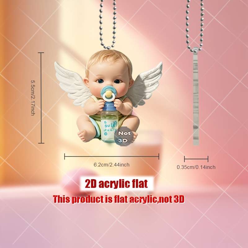 1pc 2D Flat   Angel Youngsters Acrylic Pendant Cute Car Mirror Charm Keychain 5.08cm Flat De