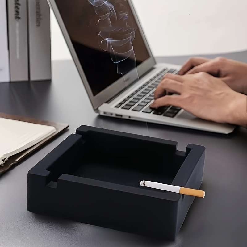1pc Home Relaxation Modern Square Silicone Ashtray Sleek DIY Home Decor No Power Needed Black
