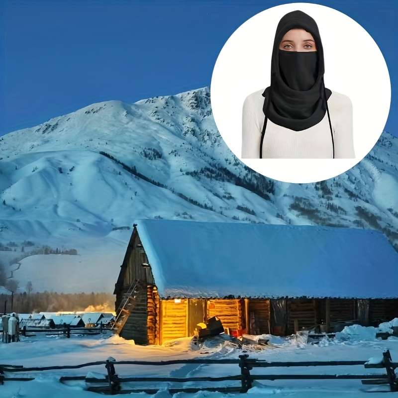 1pc Windproof Reversible Beanie Neck Gaiter Reversible Knit Beanie with Integrated Neck Gaiter
