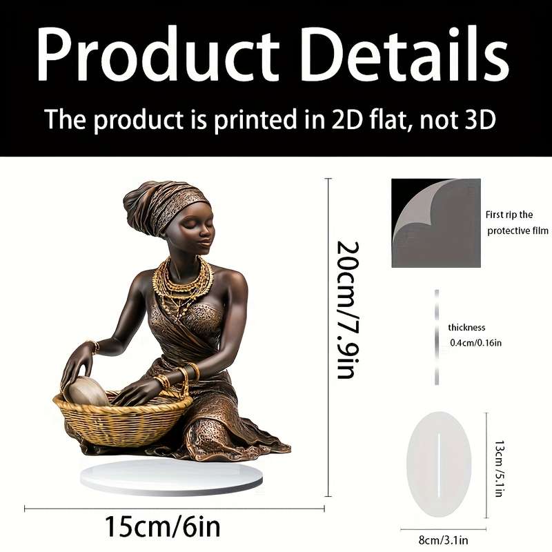 1pc 2D Flat  A Beautiful Acrylic Tabletop Ornament of an African Woman with a Basket Perfect for