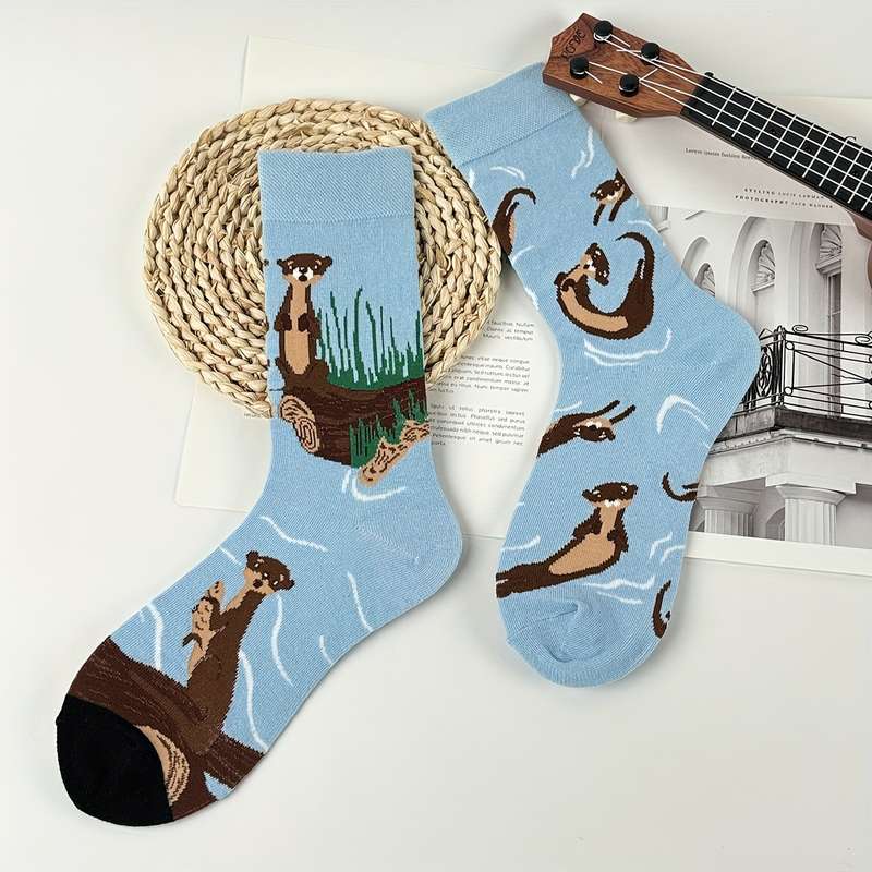 1 Pair Light Blue Otter  One Size Socks