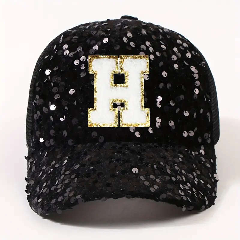 Fashionable Black 26 Letters Glitter Sequin Hat
