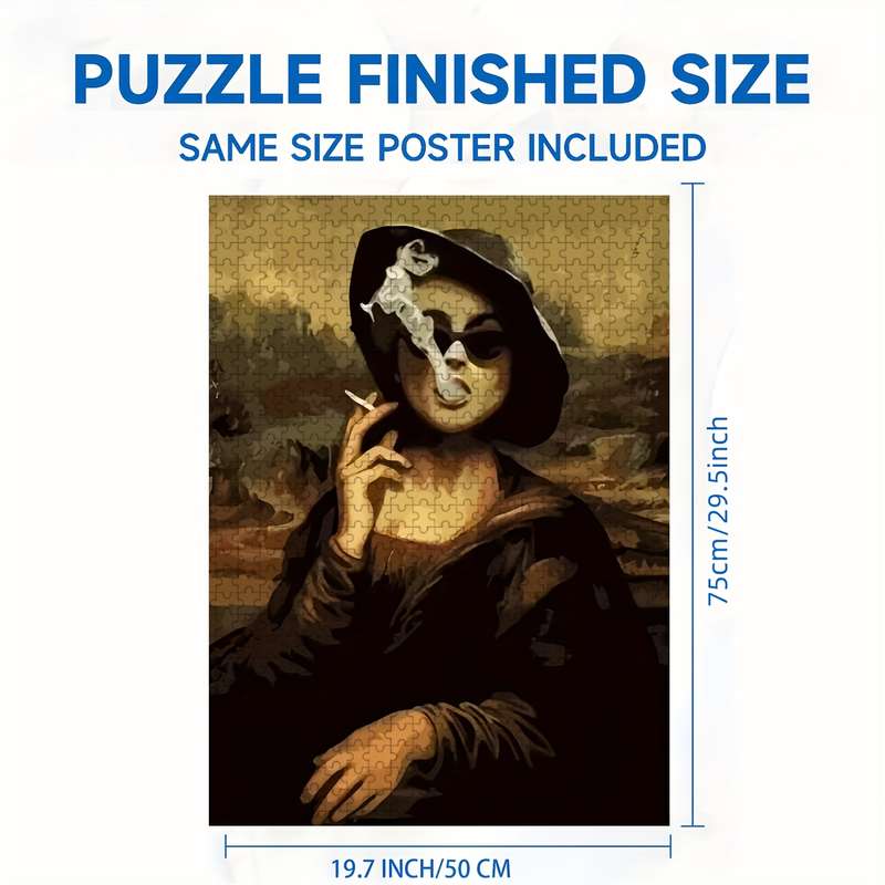 1000pcs Mona Lisa Smoking Jigsaw Puzzle for Adults Families Wooden Portable Ant